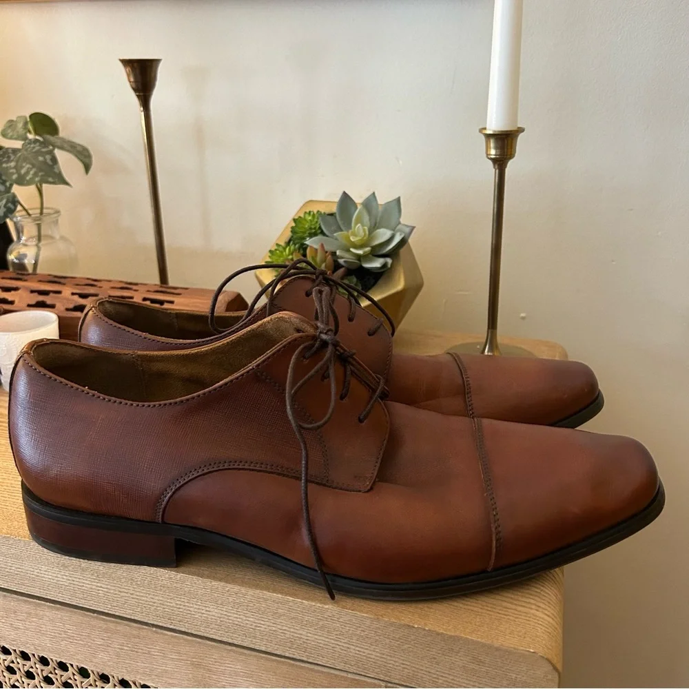 Florsheim Men’s Leather Angelo Cap Toe Oxfords Dress Shoes Cognac Brown Size 11D